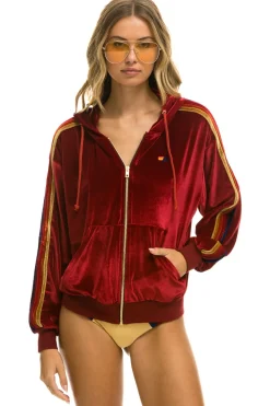 Hoodies | Hoodies | Aviator Nation CLASSIC VELVET RELAXED ZIP HOODIE - RED