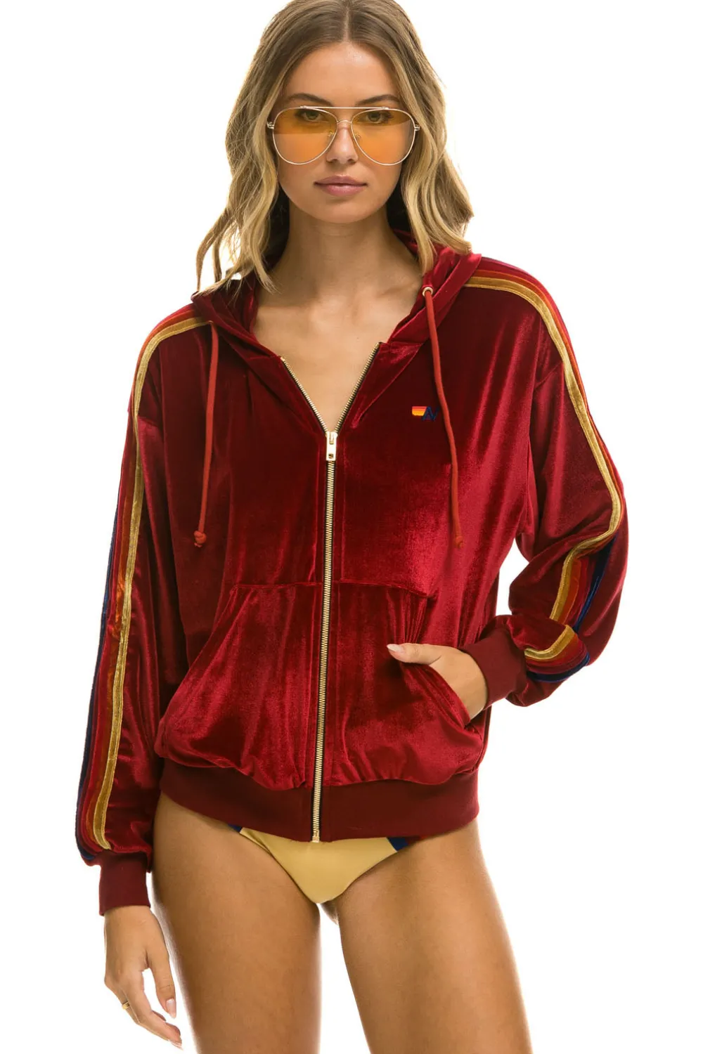 Hoodies | Hoodies | Aviator Nation CLASSIC VELVET RELAXED ZIP HOODIE - RED