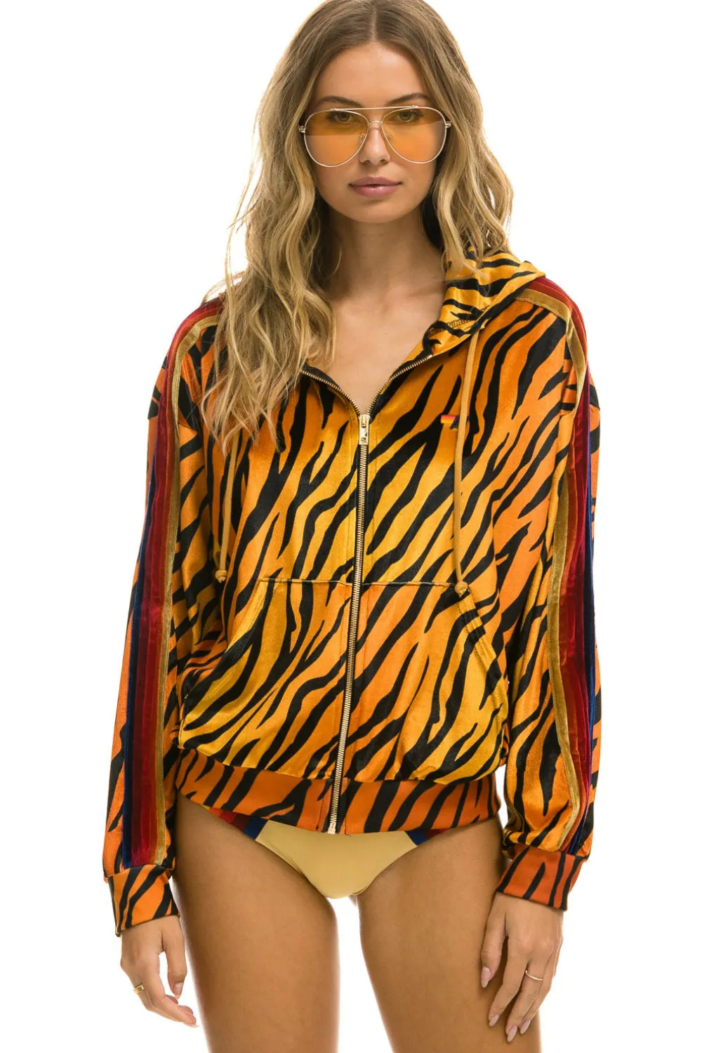 Hoodies | Hoodies | Aviator Nation CLASSIC VELVET RELAXED ZIP HOODIE - TIGER