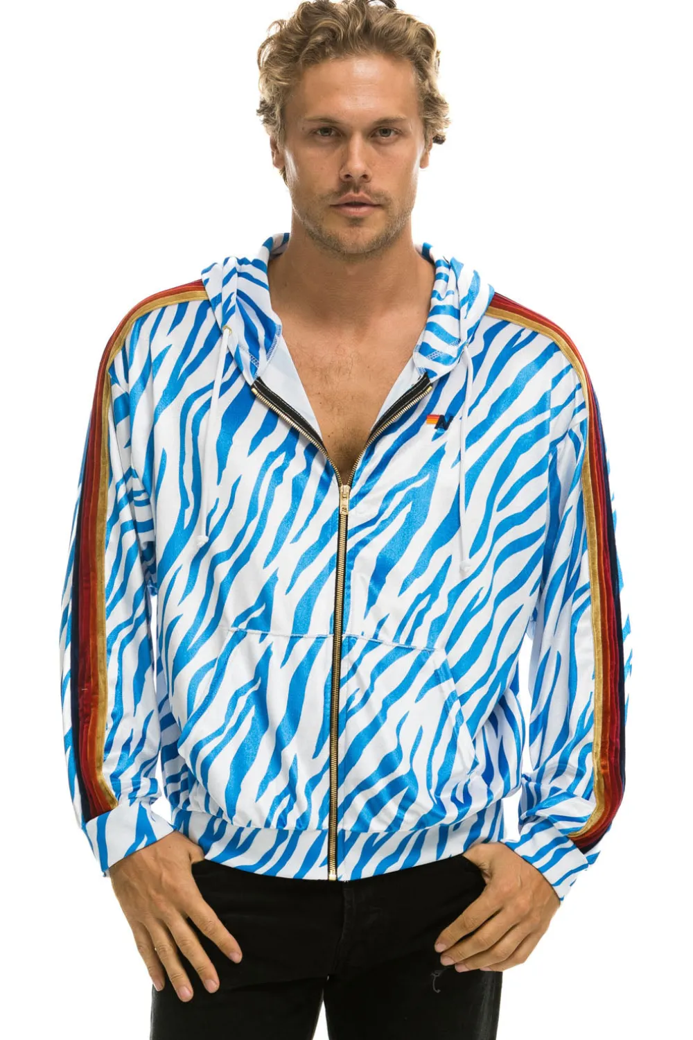 Hoodies | Hoodies | Aviator Nation CLASSIC VELVET RELAXED ZIP HOODIE - BLUE TIGER BLUETIGER