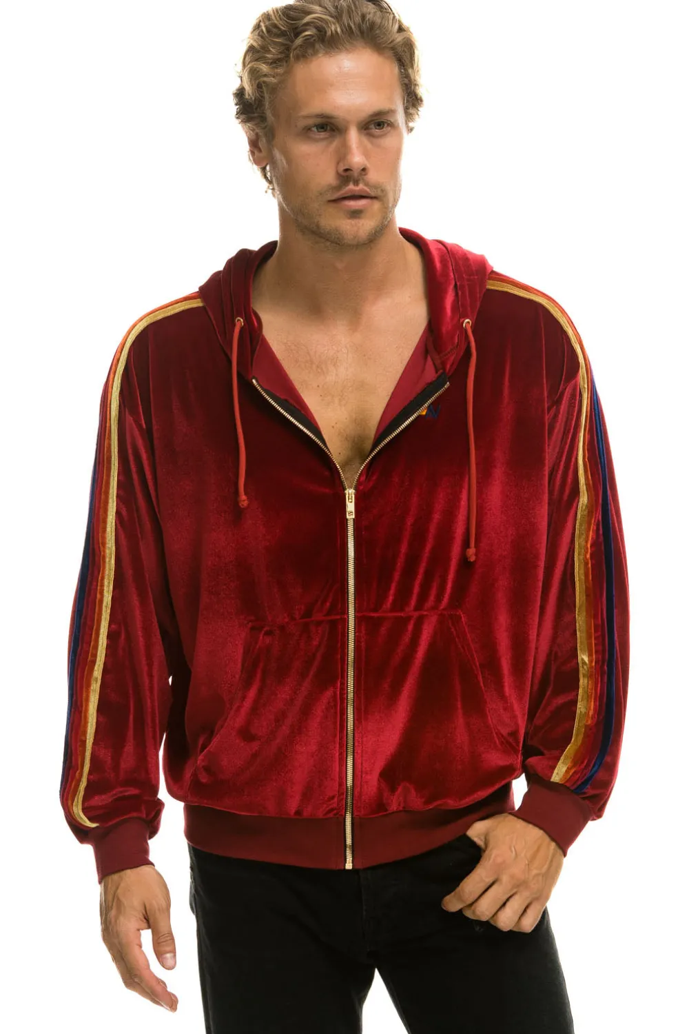 Hoodies | Hoodies | Aviator Nation CLASSIC VELVET RELAXED ZIP HOODIE - RED