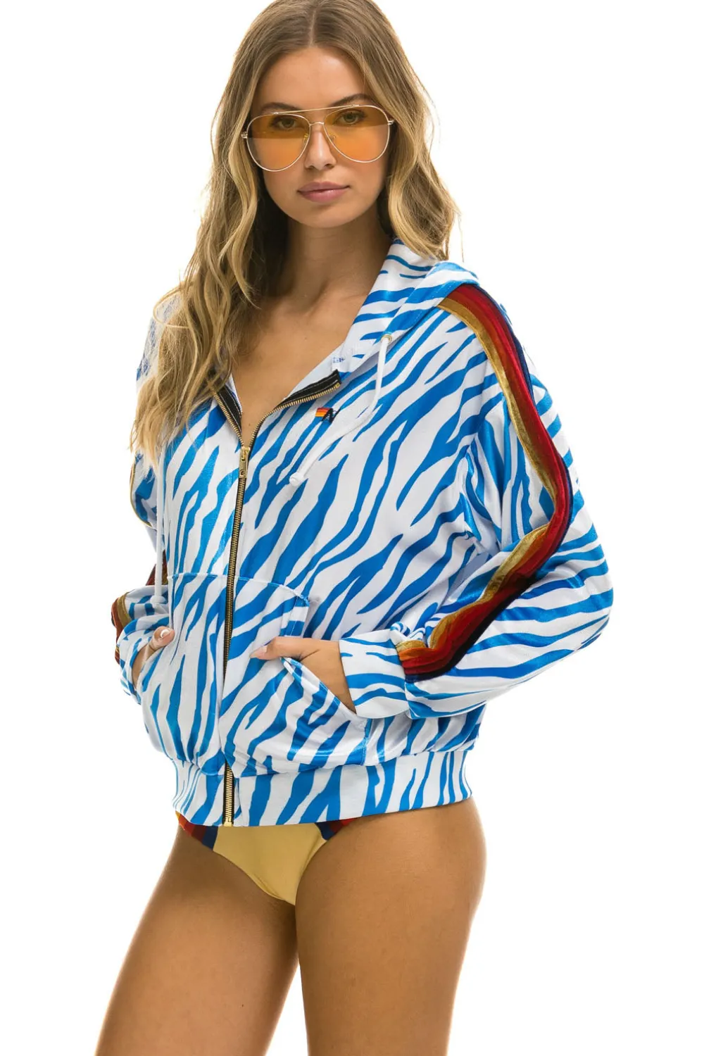 Hoodies | Hoodies | Aviator Nation CLASSIC VELVET RELAXED ZIP HOODIE - BLUE TIGER BLUETIGER