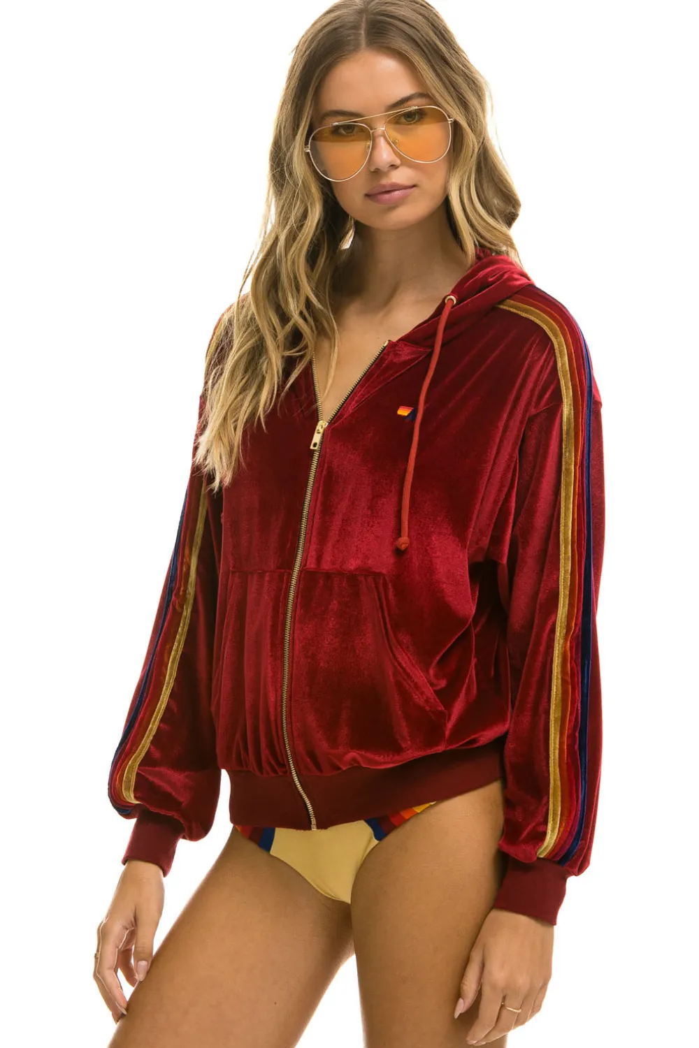 Hoodies | Hoodies | Aviator Nation CLASSIC VELVET RELAXED ZIP HOODIE - RED