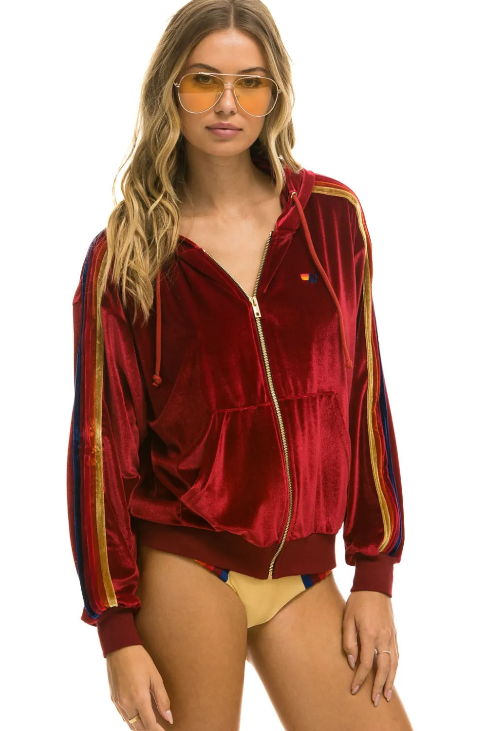 Hoodies | Hoodies | Aviator Nation CLASSIC VELVET RELAXED ZIP HOODIE - RED