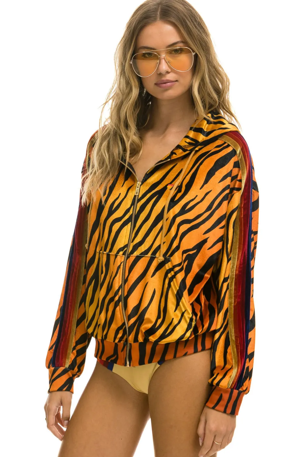 Hoodies | Hoodies | Aviator Nation CLASSIC VELVET RELAXED ZIP HOODIE - TIGER