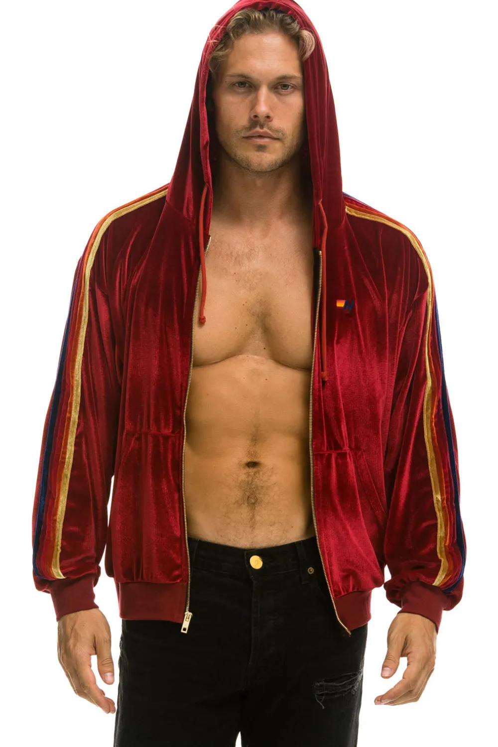 Hoodies | Hoodies | Aviator Nation CLASSIC VELVET RELAXED ZIP HOODIE - RED