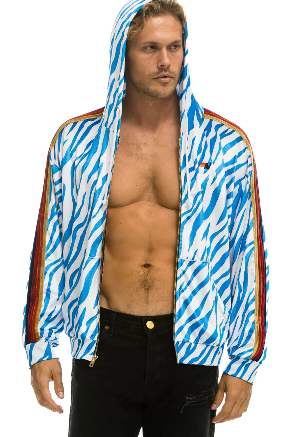 Hoodies | Hoodies | Aviator Nation CLASSIC VELVET RELAXED ZIP HOODIE - BLUE TIGER BLUETIGER
