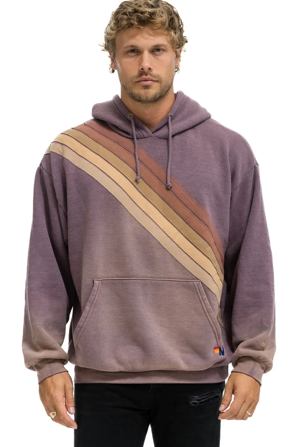 Hoodies | Hoodies | Aviator Nation CROSS STRIPE RELAXED PULLOVER HOODIE - FADED MOCHA FADEDMOCHA