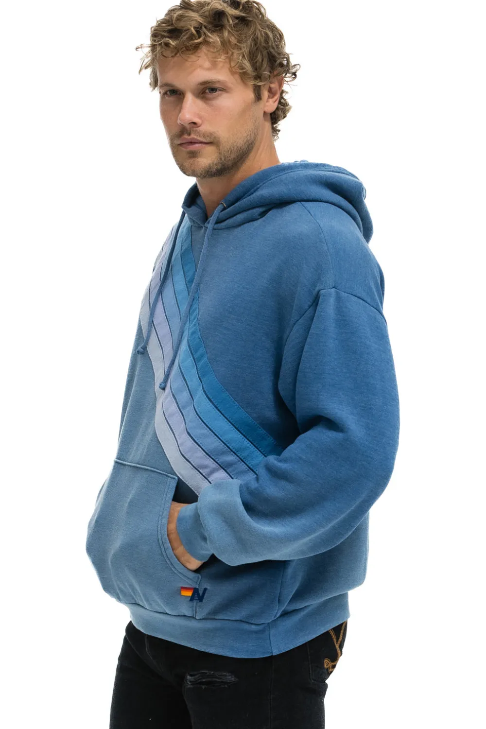 Hoodies | Hoodies | Aviator Nation CROSS STRIPE RELAXED PULLOVER HOODIE - FADED WATER FADEDWATER