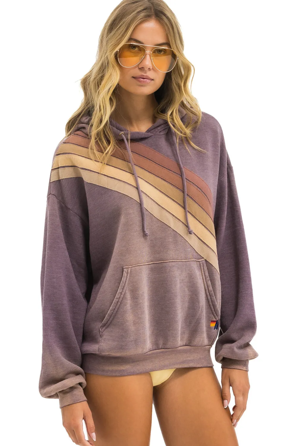 Hoodies | Hoodies | Aviator Nation CROSS STRIPE RELAXED PULLOVER HOODIE - FADED MOCHA FADEDMOCHA