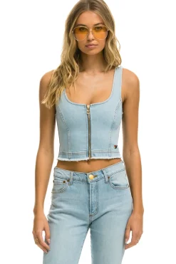 Denim | Denim | Aviator Nation DENIM TOP ZIP FRONT BUSTIER - SUPER LIGHT SUPERLIGHT
