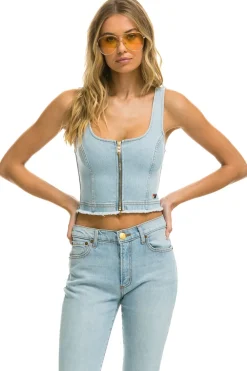 Denim | Denim | Aviator Nation DENIM TOP ZIP FRONT BUSTIER - SUPER LIGHT SUPERLIGHT