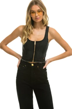 Denim | Denim | Aviator Nation DENIM TOP ZIP FRONT BUSTIER - VINTAGE BLACK VINTAGEBLACK
