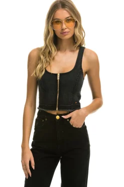 Denim | Denim | Aviator Nation DENIM TOP ZIP FRONT BUSTIER - VINTAGE BLACK VINTAGEBLACK