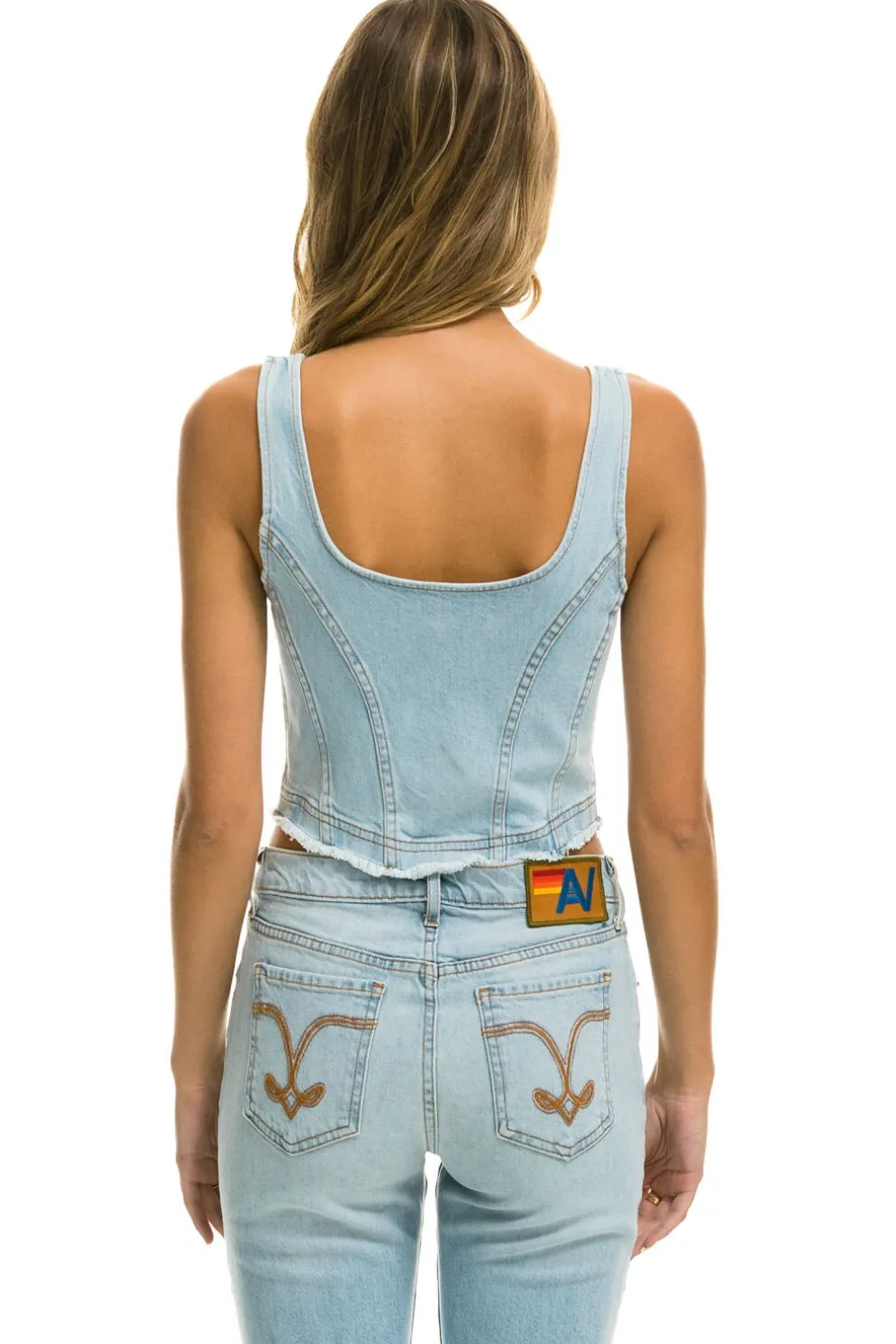 Denim | Denim | Aviator Nation DENIM TOP ZIP FRONT BUSTIER - SUPER LIGHT SUPERLIGHT