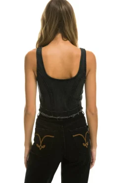 Denim | Denim | Aviator Nation DENIM TOP ZIP FRONT BUSTIER - VINTAGE BLACK VINTAGEBLACK