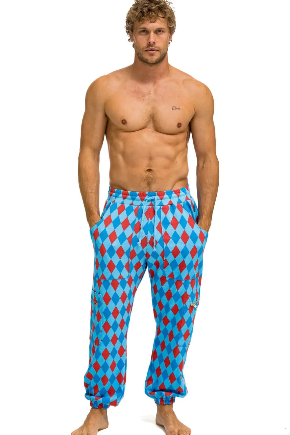 Sweatpants | Aviator Nation DIAMOND REPEAT SMILEY 2 EMBROIDERY SWEATPANTS - SKY