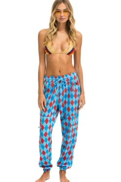Sweatpants | Aviator Nation DIAMOND REPEAT SMILEY 2 EMBROIDERY CARGO COLOR BLOCK SWEATPANTS - SKY