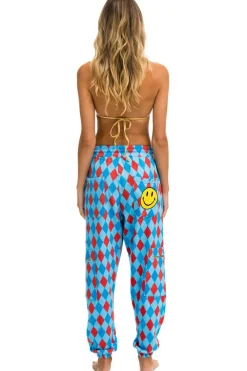 Sweatpants | Aviator Nation DIAMOND REPEAT SMILEY 2 EMBROIDERY CARGO COLOR BLOCK SWEATPANTS - SKY