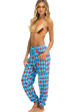 Sweatpants | Aviator Nation DIAMOND REPEAT SMILEY 2 EMBROIDERY CARGO COLOR BLOCK SWEATPANTS - SKY