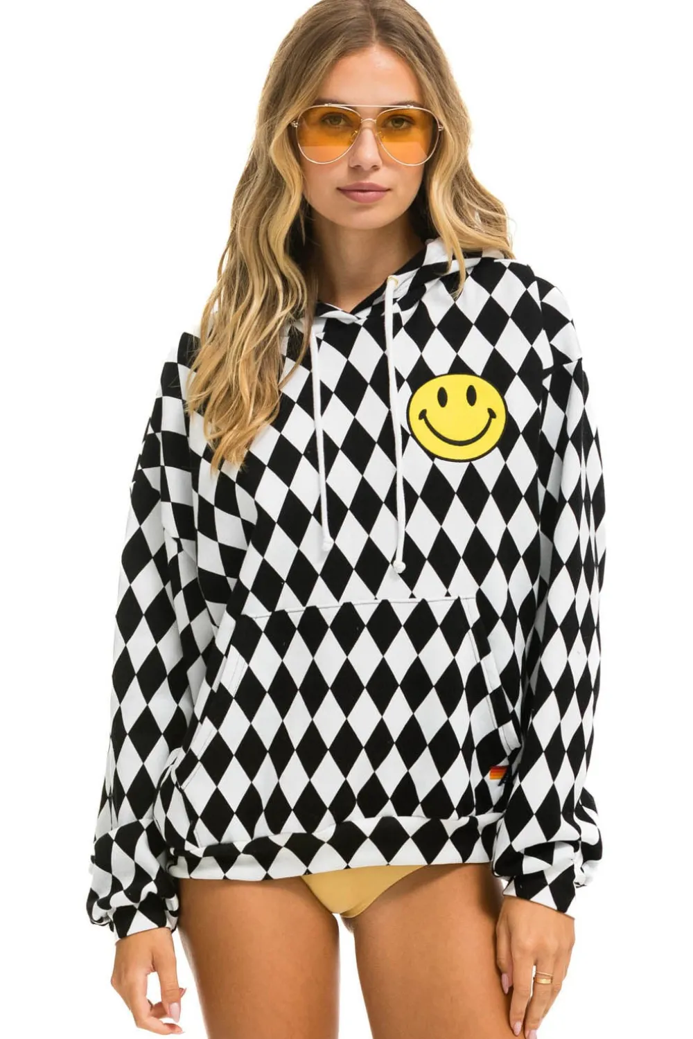 Hoodies | Hoodies | Aviator Nation DIAMOND SMILEY 2 EMBRIODERY RELAXED PULLOVER HOODIE - WHITE // BLACK WHITE//BLACK