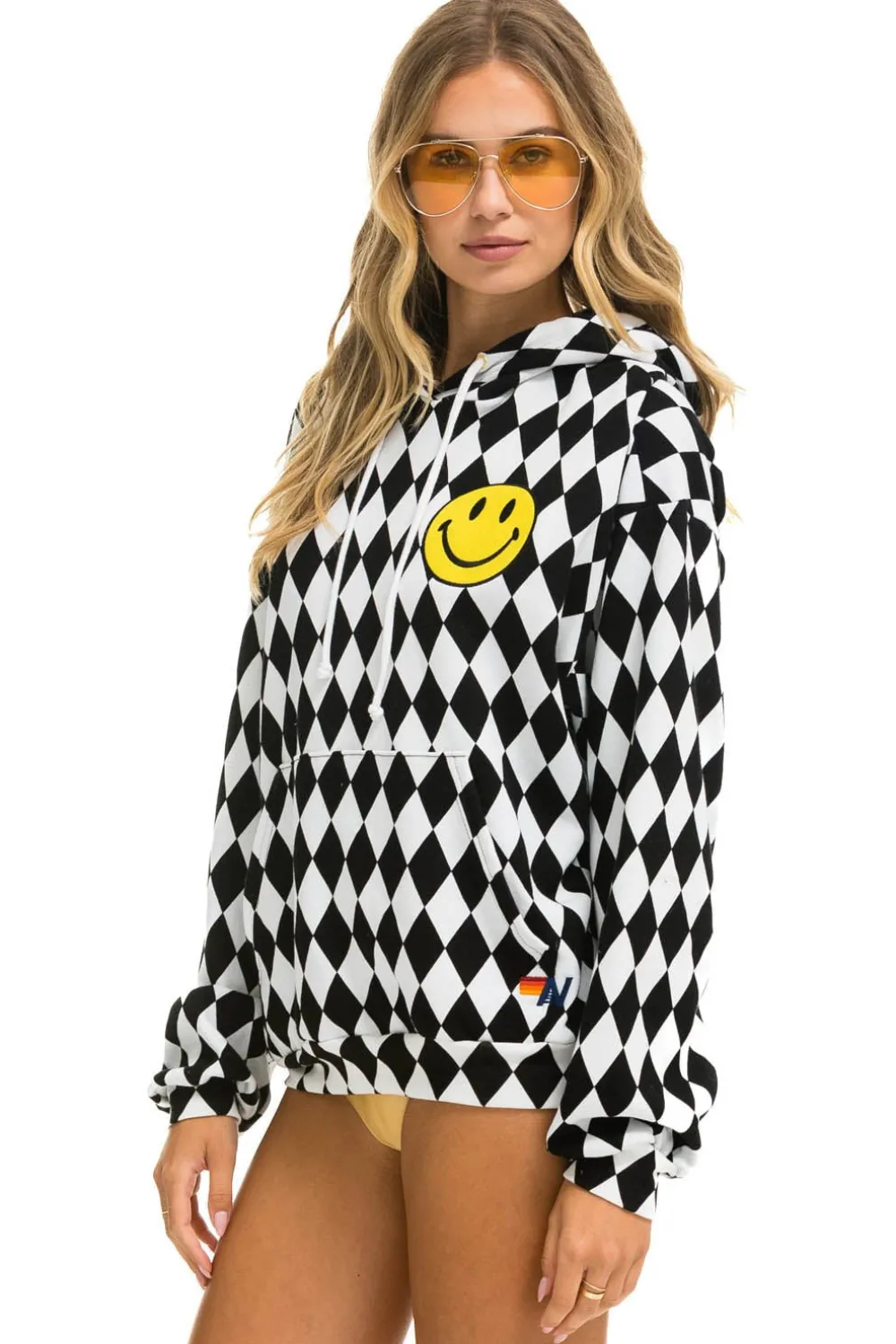 Hoodies | Hoodies | Aviator Nation DIAMOND SMILEY 2 EMBRIODERY RELAXED PULLOVER HOODIE - WHITE // BLACK WHITE//BLACK