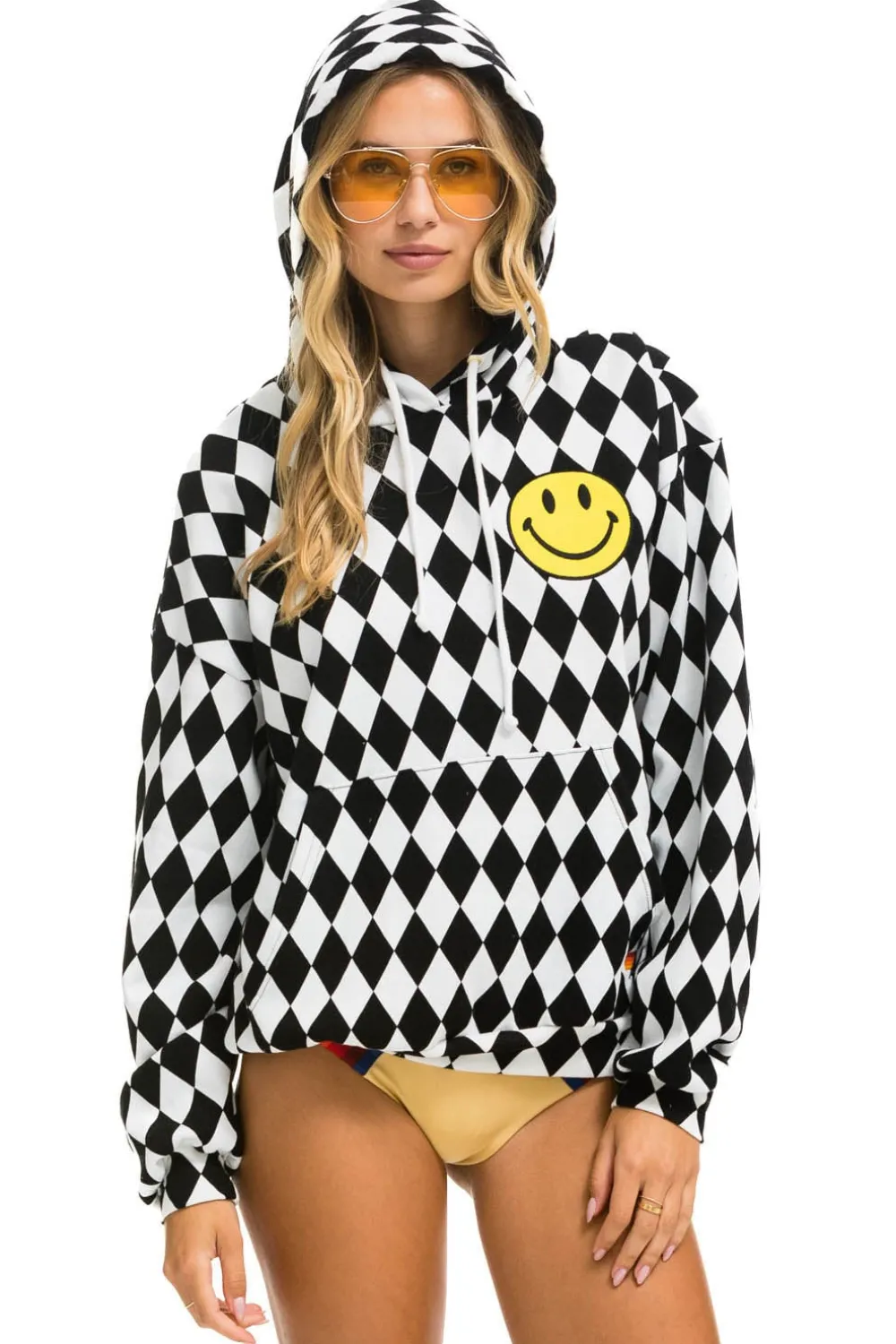 Hoodies | Hoodies | Aviator Nation DIAMOND SMILEY 2 EMBRIODERY RELAXED PULLOVER HOODIE - WHITE // BLACK WHITE//BLACK