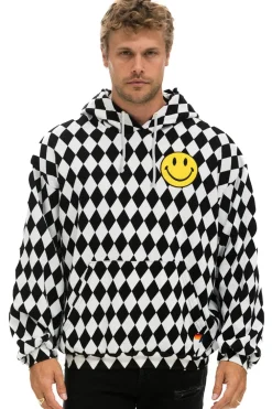 Hoodies | Hoodies | Aviator Nation DIAMOND SMILEY 2 EMBRIODERY RELAXED PULLOVER HOODIE - WHITE // BLACK WHITE//BLACK