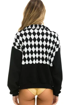 Sweatshirts | Sweatshirts | Aviator Nation DIAMOND SMILEY 2 EMBROIDERY FLEECE HALF ZIP SWEATSHIRT - BLACK // WHITE BLACK//WHITE
