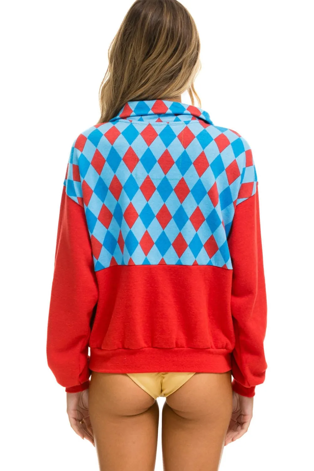Sweatshirts | Sweatshirts | Aviator Nation DIAMOND SMILEY 2 FLEECE HALF ZIP COLOR BLOCK SWEATSHIRT - RED // SKY RED//SKY