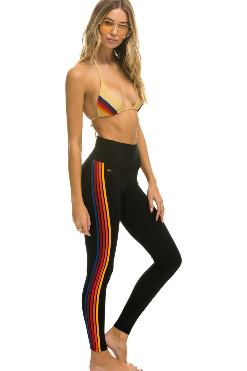 Activewear | Activewear | Aviator Nation FULL LENGTH HI-RISE 5 STRIPE LEGGINGS - BLACK