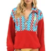 Sweatshirts | Sweatshirts | Aviator Nation GEO ZIG BOLT EMBROIDERY FLEECE HALF ZIP COLOR BLOCK SWEATSHIRT - RED // BLUE RED//BLUE