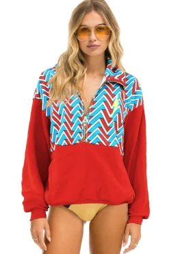Sweatshirts | Sweatshirts | Aviator Nation GEO ZIG BOLT EMBROIDERY FLEECE HALF ZIP COLOR BLOCK SWEATSHIRT - RED // BLUE RED//BLUE