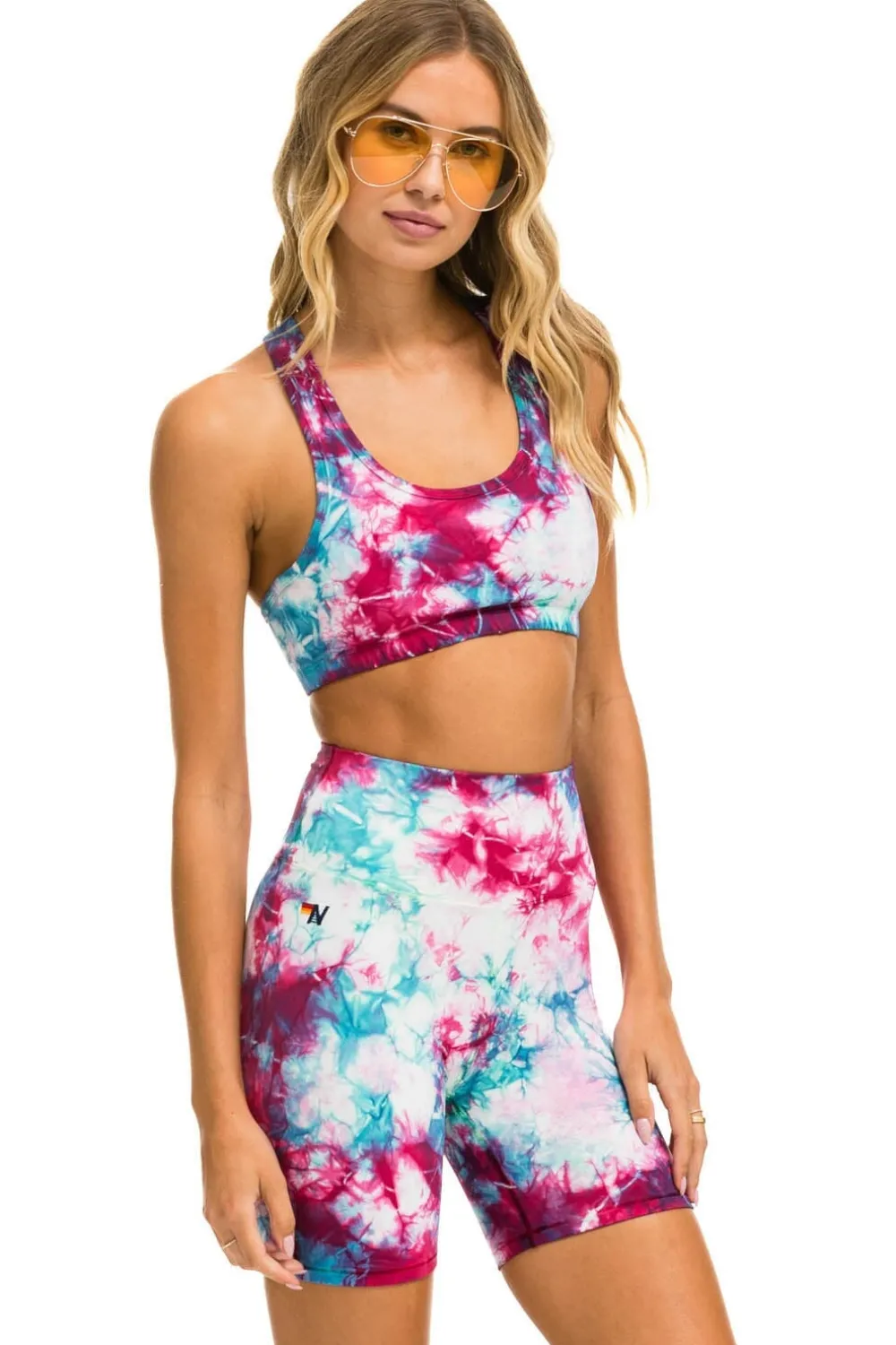 Activewear | Activewear | Aviator Nation HAND DYED 6 INCH HI-RISE BIKER SHORT - TIE DYE TURQUOISE TIEDYETURQUOISE