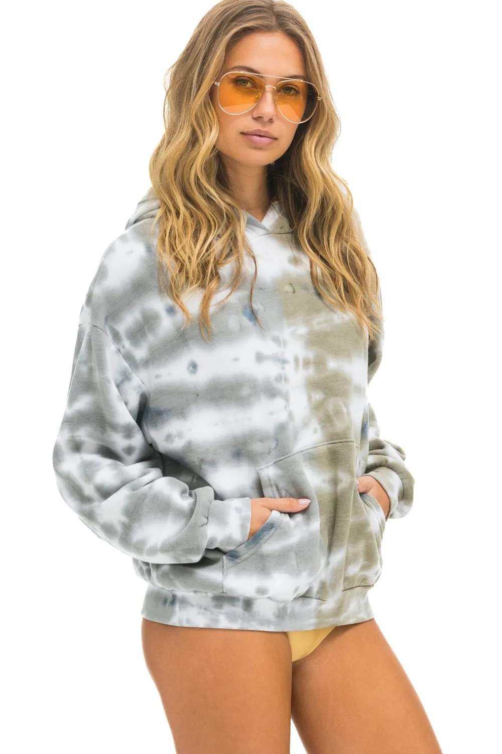 Hoodies | Hoodies | Aviator Nation HAND DYED PULLOVER HOODIE RELAXED - TIE DYE GREY // OLIVE TIEDYEGREY//OLIVE