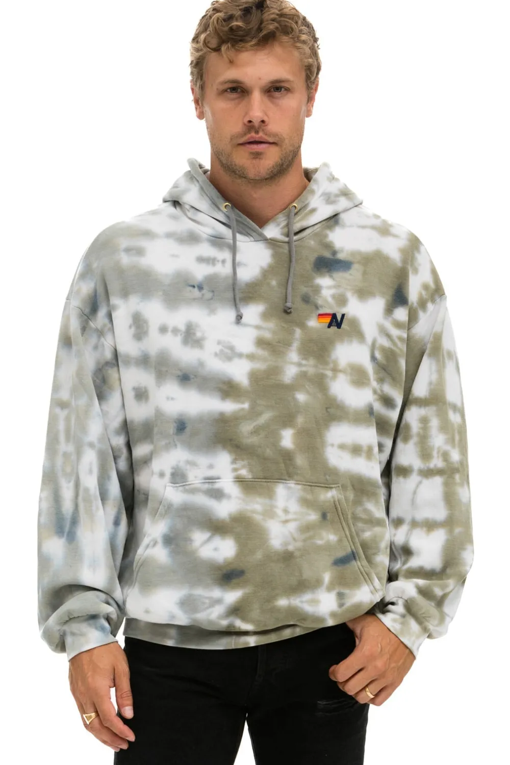 Hoodies | Hoodies | Aviator Nation HAND DYED PULLOVER HOODIE RELAXED - TIE DYE GREY // OLIVE TIEDYEGREY//OLIVE