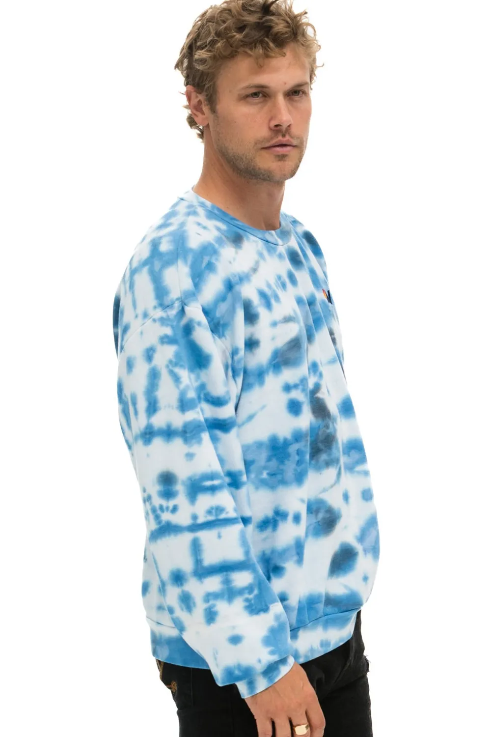Sweatshirts | Sweatshirts | Aviator Nation HAND DYED RELAXED CREW SWEATSHIRT - TIE DYE BLUE TIEDYEBLUE