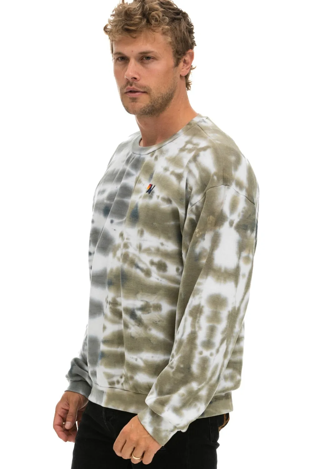 Sweatshirts | Sweatshirts | Aviator Nation HAND DYED RELAXED CREW SWEATSHIRT - TIE DYE GREY // OLIVE TIEDYEGREY//OLIVE