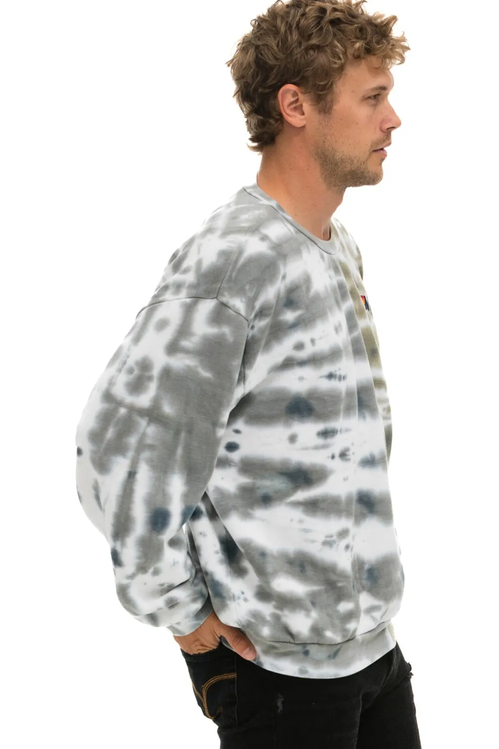Sweatshirts | Sweatshirts | Aviator Nation HAND DYED RELAXED CREW SWEATSHIRT - TIE DYE GREY // OLIVE TIEDYEGREY//OLIVE