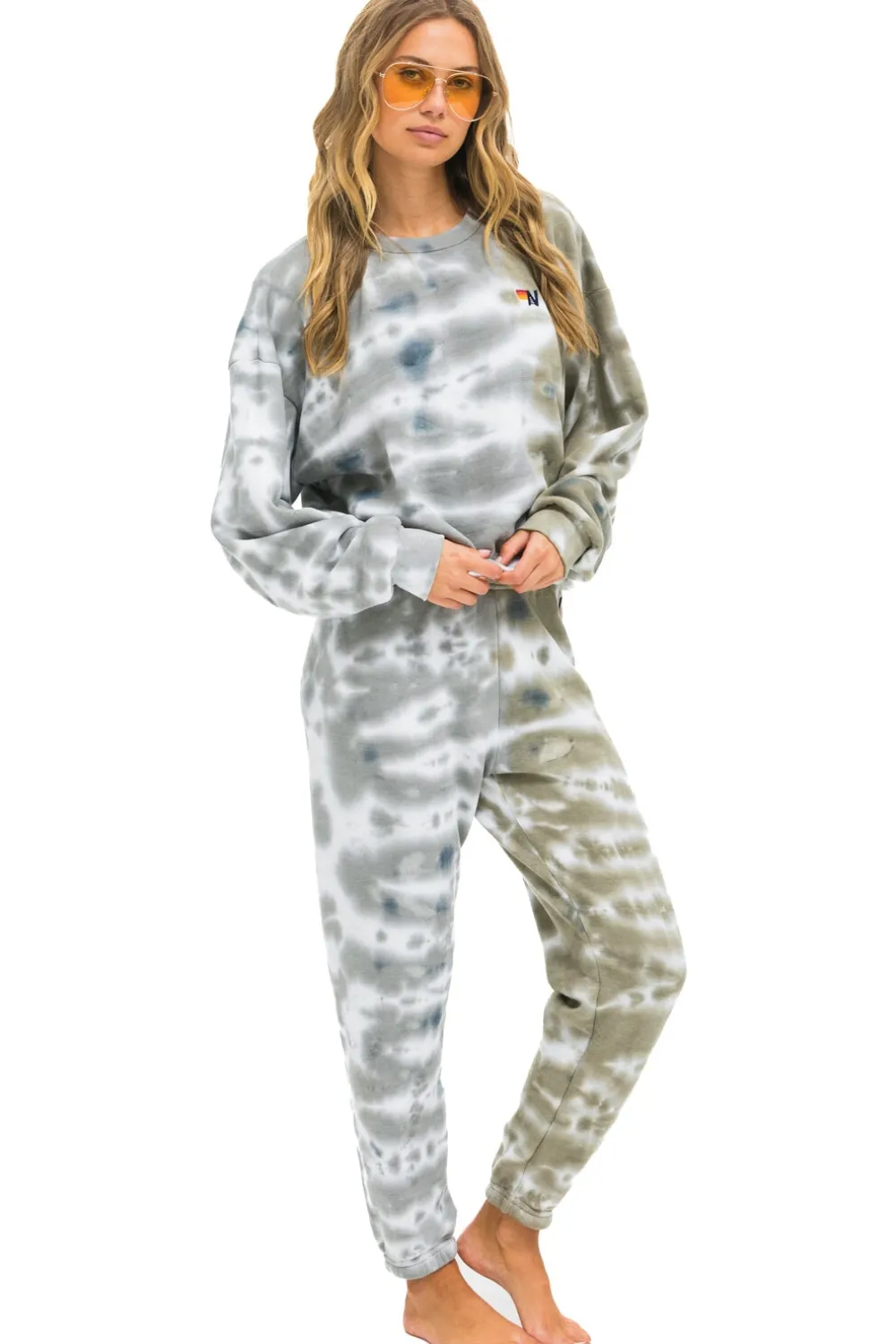 Sweatshirts | Sweatshirts | Aviator Nation HAND DYED RELAXED CREW SWEATSHIRT - TIE DYE GREY // OLIVE TIEDYEGREY//OLIVE