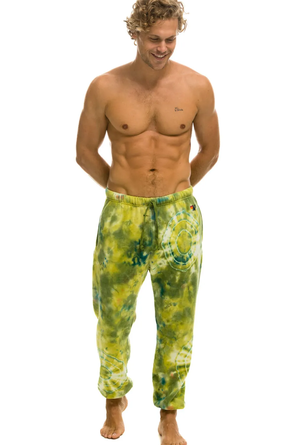 Sweatpants | Aviator Nation HAND DYED SWEATPANTS - TIE DYE GREEN YELLOW TIEDYEGREENYELLOW