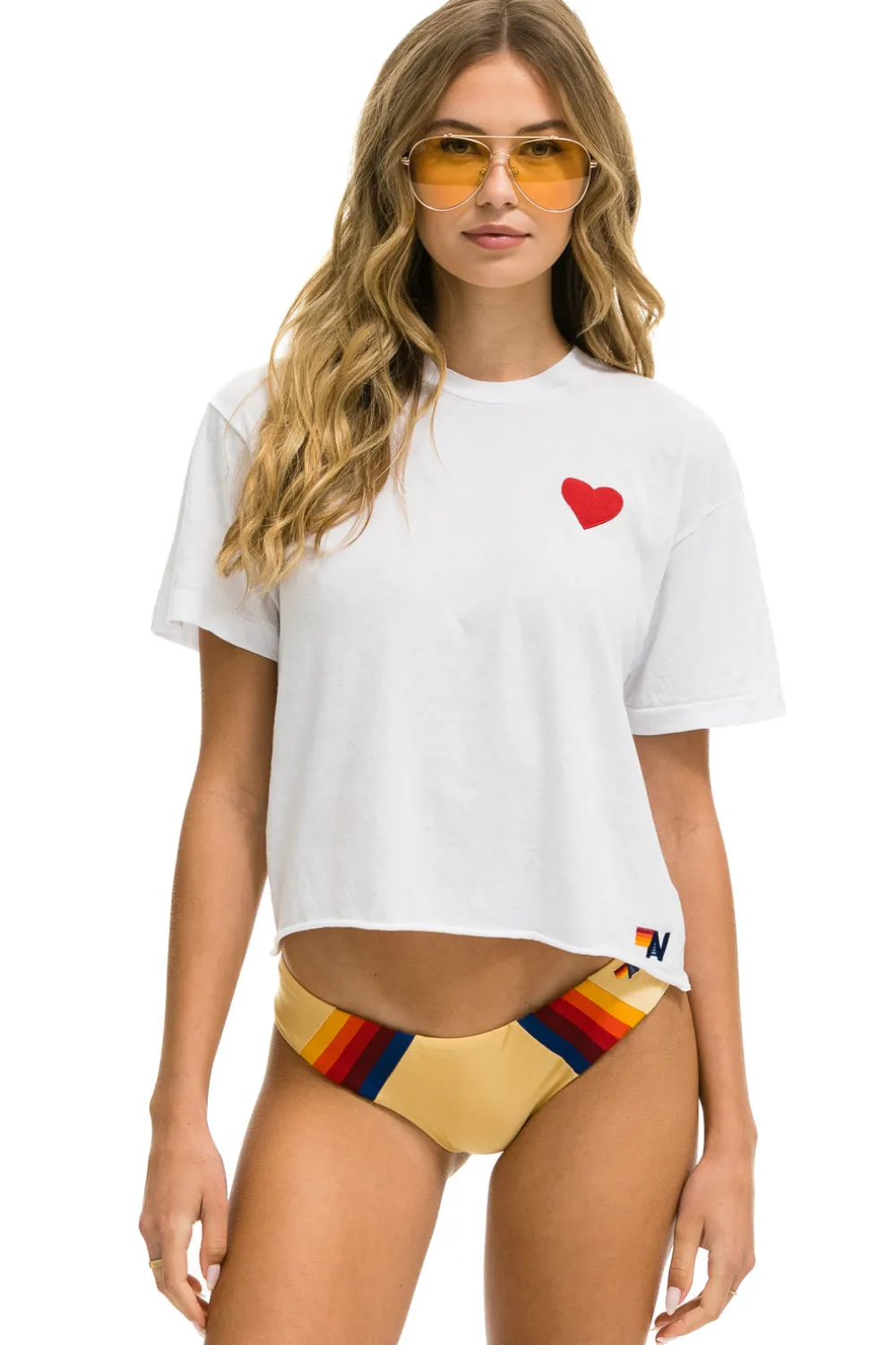 Boyfriend Tees | Tees | Aviator Nation HEART EMBROIDERY BOYFRIEND TEE - WHITE