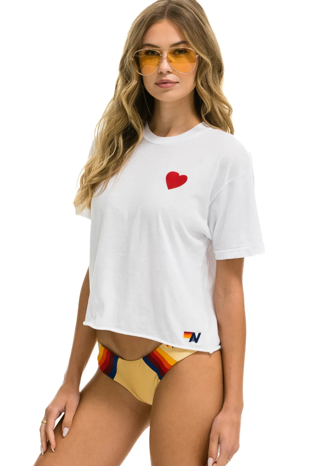 Boyfriend Tees | Tees | Aviator Nation HEART EMBROIDERY BOYFRIEND TEE - WHITE