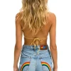 Denim | Denim | Aviator Nation HI RISE SKATER CUTOFF RAINBOW BACK POCKET - SUPER LIGHT SUPERLIGHT