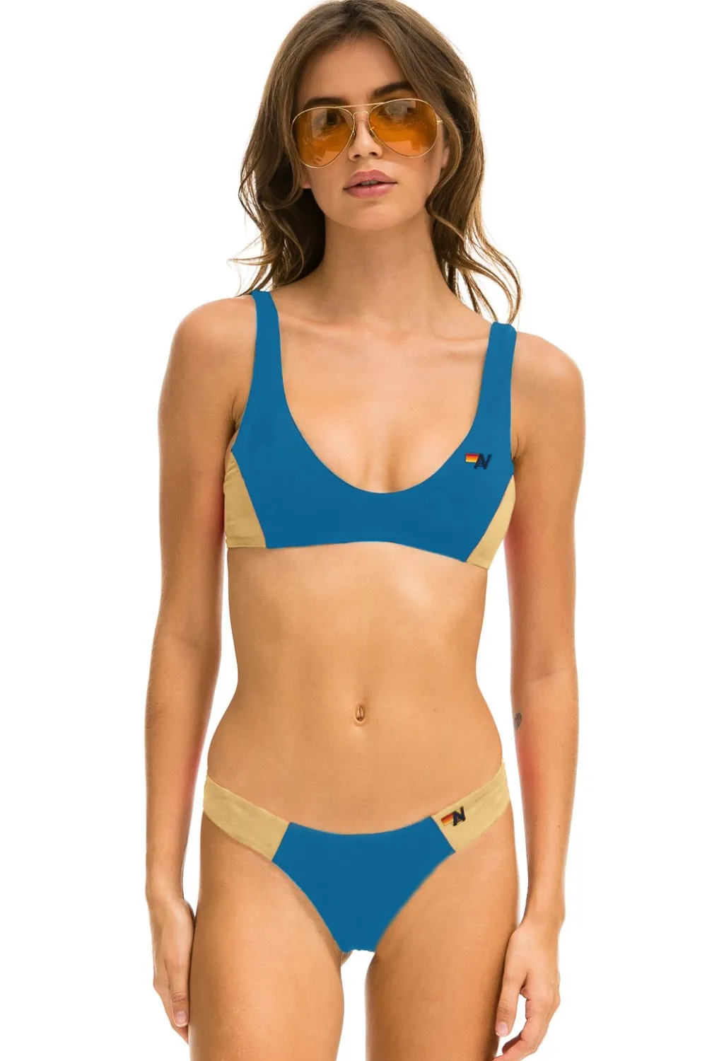 Swim Bottoms | Aviator Nation HI-CUT COLOR BLOCK CHEEKY BIKINI BOTTOMS - ANTIGUA // GOLD ANTIGUA//GOLD
