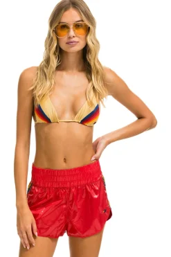 Shorts | Aviator Nation HIGH RISE 5 STRIPE NYLON JOGGER SHORT - GLOSSY CHERRY GLOSSYCHERRY