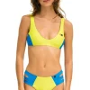 Swim Bottoms | Aviator Nation HI-WAISTED SIDE CUT OUT COLOR BLOCK CHEEKY BIKINI BOTTOMS - LED // BLUE CINA LED//BLUECINA