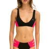 Swim Bottoms | Aviator Nation HI-WAISTED SIDE CUT OUT COLOR BLOCK CHEEKY BIKINI BOTTOMS - BLACK // RED BLACK//RED