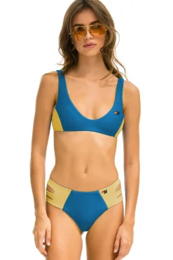 Swim Bottoms | Aviator Nation HI-WAISTED SIDE CUT OUT COLOR BLOCK FULL COVERAGE BRIEF BIKINI BOTTOMS - ANTIGUA // GOLD ANTIGUA//GOLD