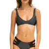 Swim Bottoms | Aviator Nation HI-WAISTED SIDE CUT OUT COLOR BLOCK CHEEKY BIKINI BOTTOMS - TITANIUM // BLACK TITANIUM//BLACK